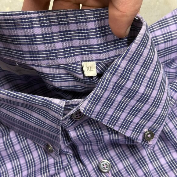 Ermenegildo Zegna Dress Shirt Italy Purple Check Long Sleeve Cotton 17.5 XL - Picture 6 of 9